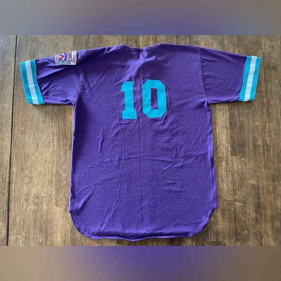 Tampa Bay Devil Rays 90s Baseball Shirt Quarter Button Up Jersey Purple, Size L - Picture 8 of 11